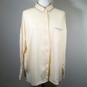 Oak +Fort Cream Crepe Button Up Blouse